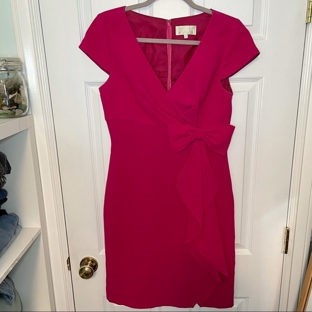 MIKAEL Aghal Magenta Pink Cocktail Mini Dress Bow Detail 6